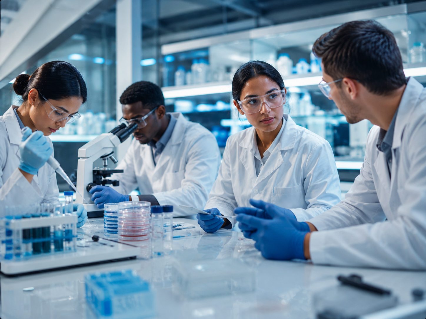Research team collaboration in a modern lab